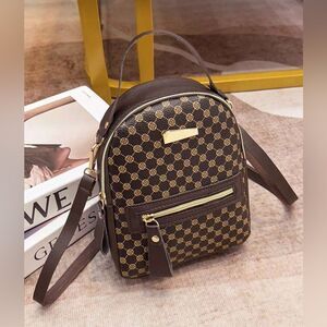 Mini Coffee Brown Backpack – Lightweight PU Leather Bag